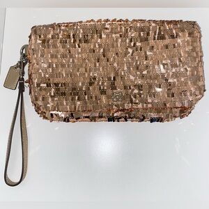 Coach Rose Gold Sequin Wristlet (or clutch) Op Art Sequin Bag EUC! 9.5” x 6”